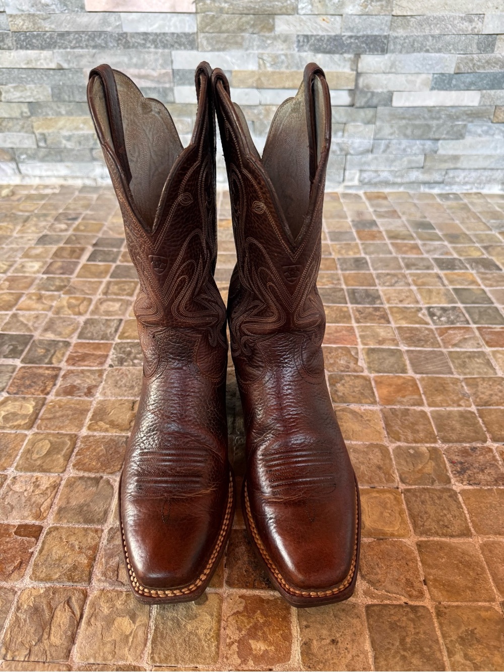 Ariat Brown Leather Trim Boots with Beige Interior - Picture 7 of 8